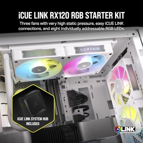 Ventilatorë kasë CORSAIR ICUE LINK RX120 RGB, set 3x120mm PWM, me hub, të bardhë