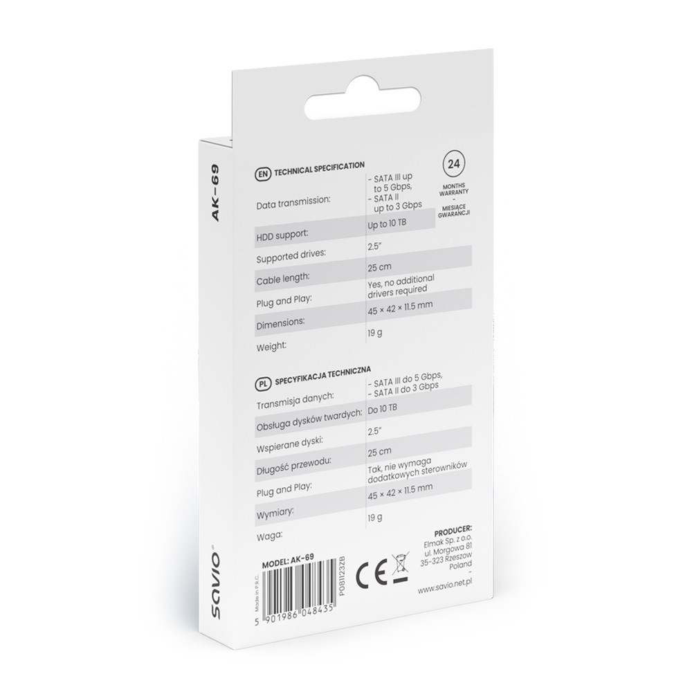 Kuti adapteri për disk 2.5" Savio AK-69, USB C 3.1 Gen 1, i zi