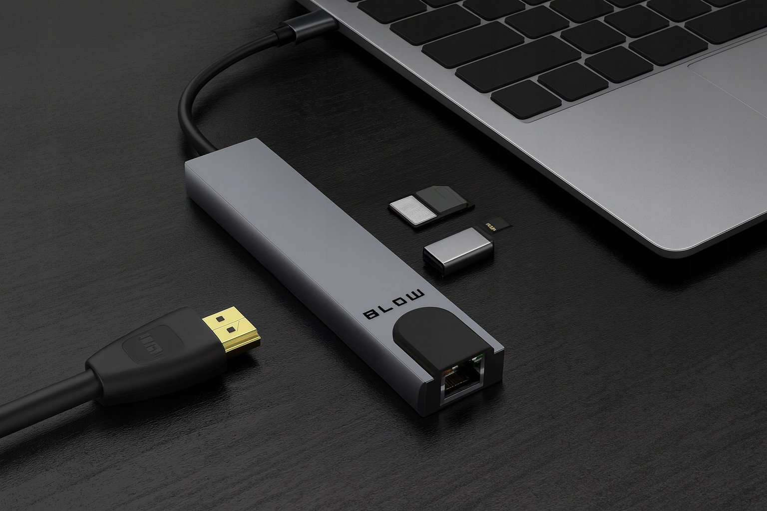 Hub USB Blow K-08, 8 në 1, USB-C, HDMI 4K, RJ45, gri
