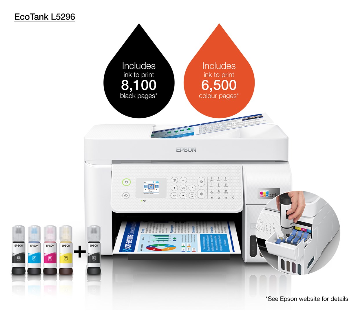 Printer multifunksional Epson L5296, Inkjet, i bardhë