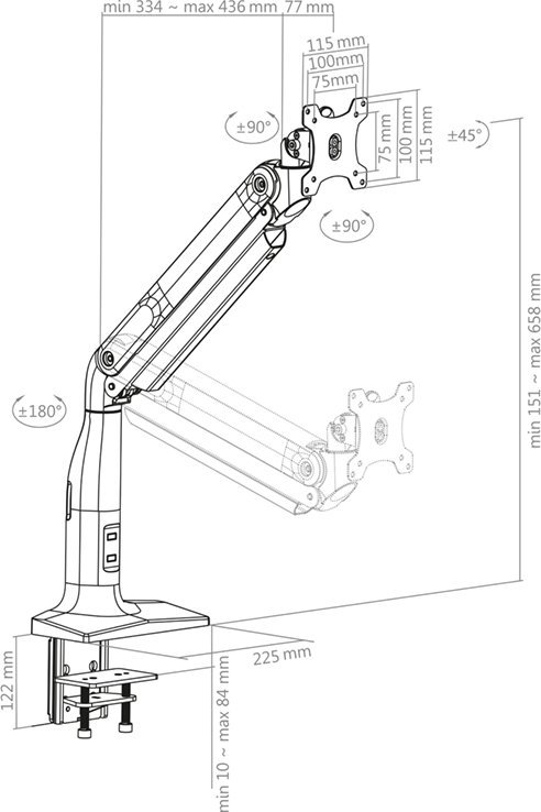 Krah monitori HAGOR HA, 17-43", gas spring, VESA 75x75 100x100, i zi