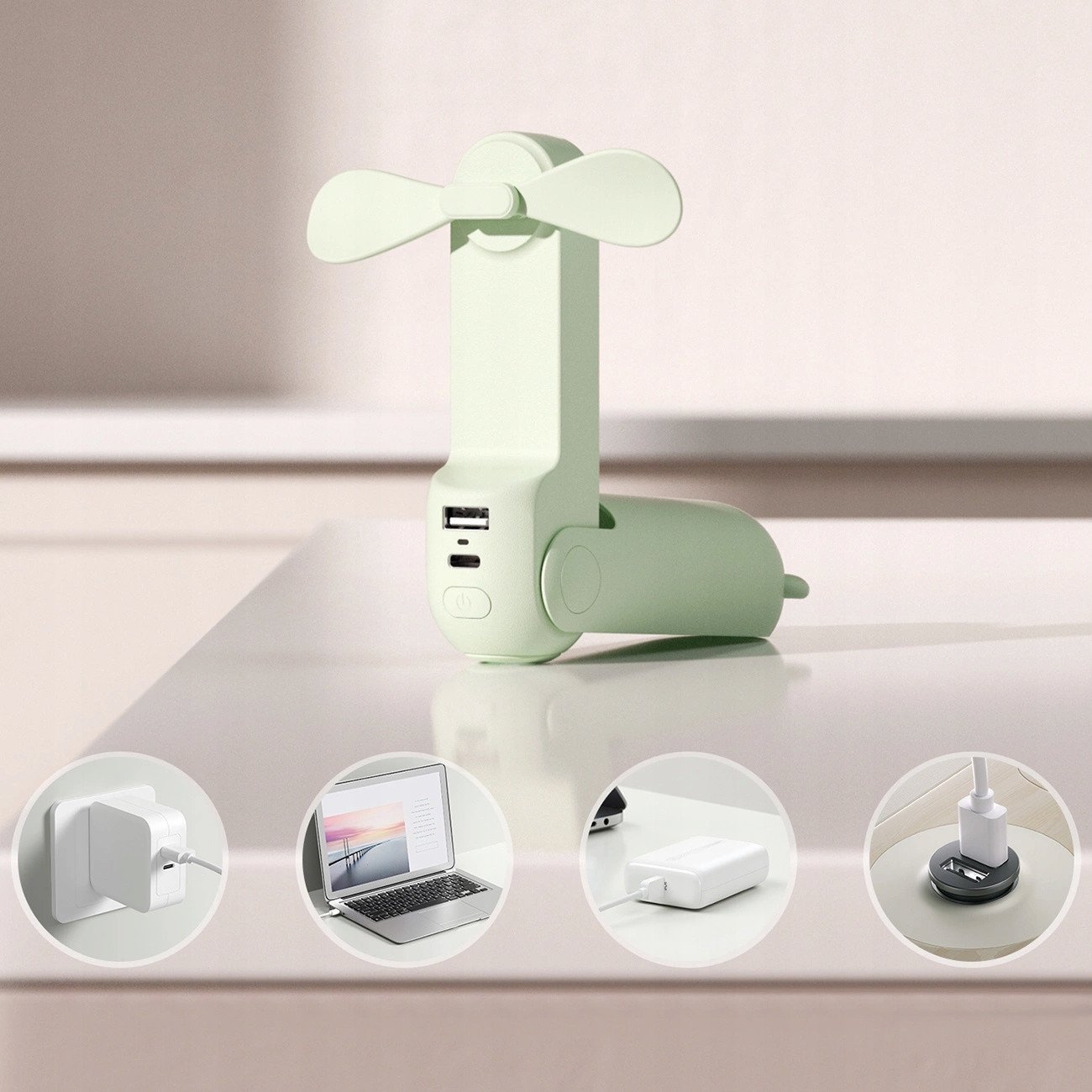 Ventilator portativ Jisulife Vita 8, 3 në 1, deri 21 orë punë, jeshil