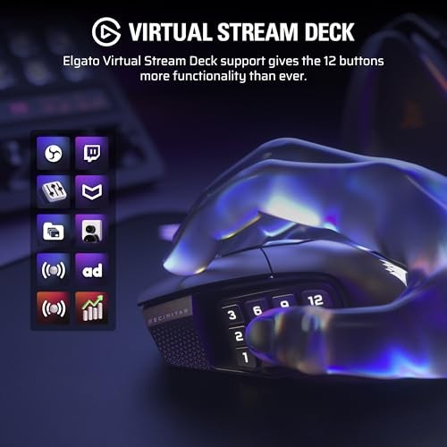 Mouse gaming CORSAIR Scimitar Elite Wireless SE, pa kabllo, 16 butona programueshëm, gri metalike e zezë