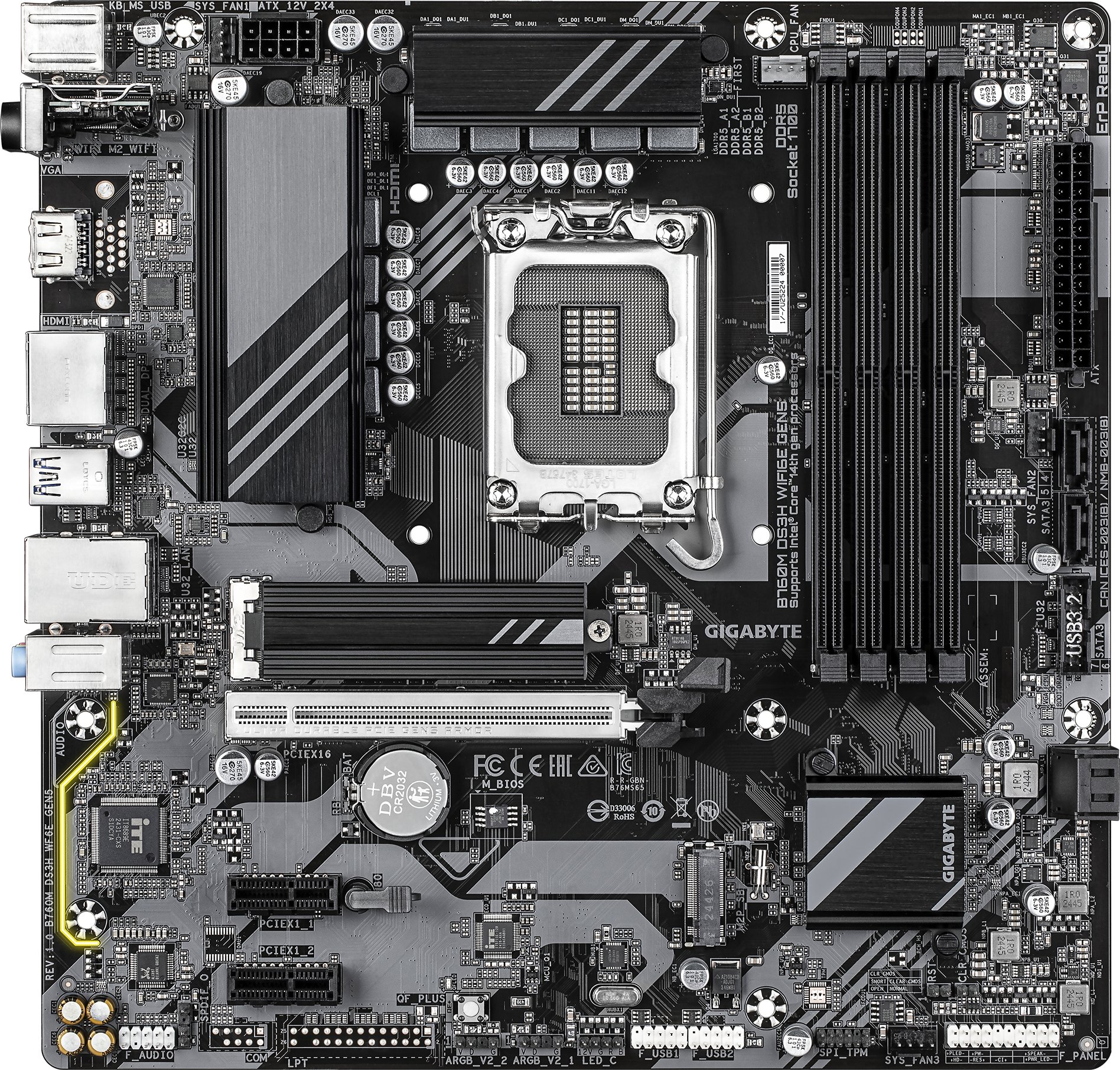 Pлоча GIGABYTE B760M DS3H WIFI6E GEN5, LGA1700, DDR5, WiFi 6E
