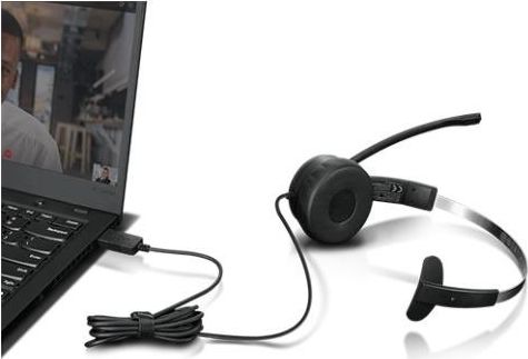 Kufje mono Lenovo 100, me kabllo, USB Type A, të zeza