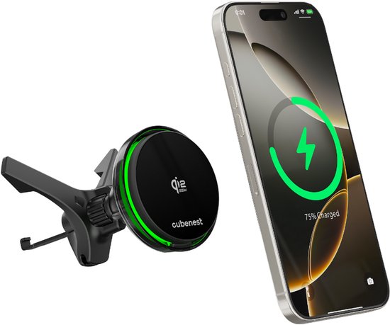 Karikues magnetik për makinë Cubenest SQ1C3, Qi2.2, 25W, me ventilator ftohës, MagSafe kompatibil