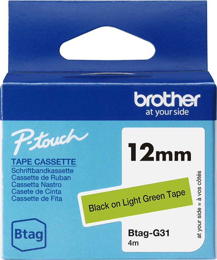 Rrip etiketimi Brother BRBTAGG31, 12mm, tekst i zi mbi jeshile të çelët