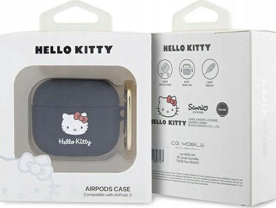 Mbështjellëse silikoni Hello Kitty për AirPods 3rd Gen, me karabiner, e zezë