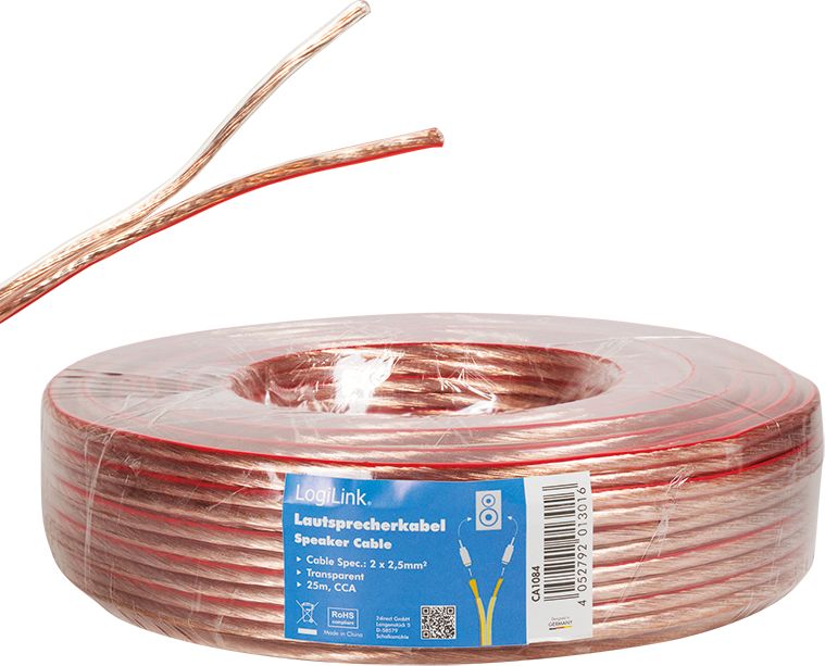 Kabllo altoparlantësh LogiLink, 2x2.25 mm², 25 m, transparente