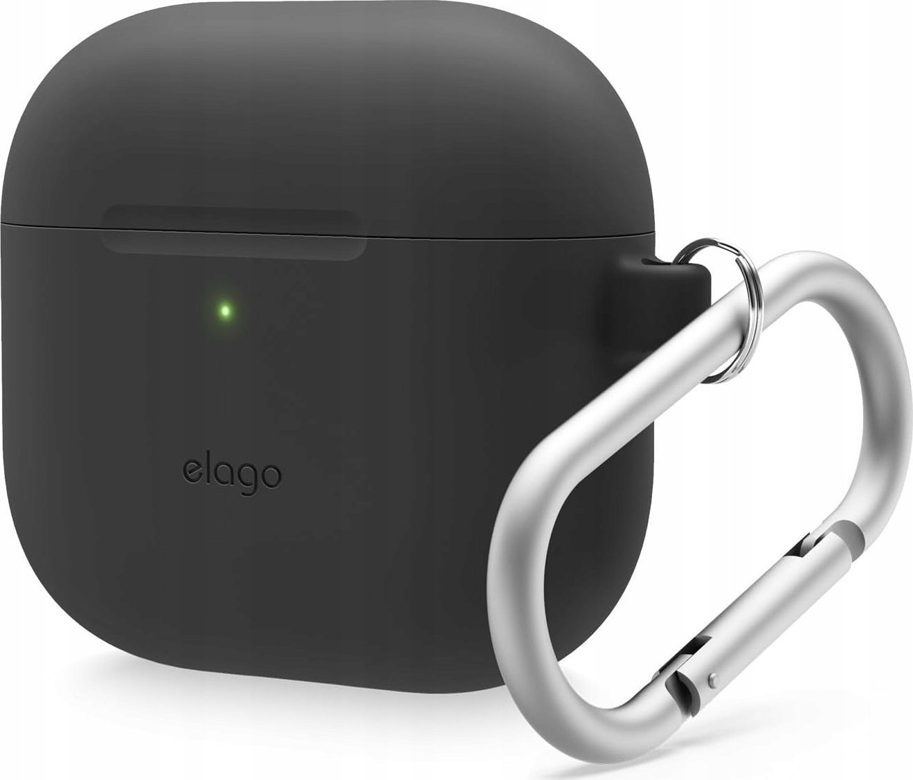 Mbështjellës Elago për AirPods 4, silikon premium, me karabinë, i zi