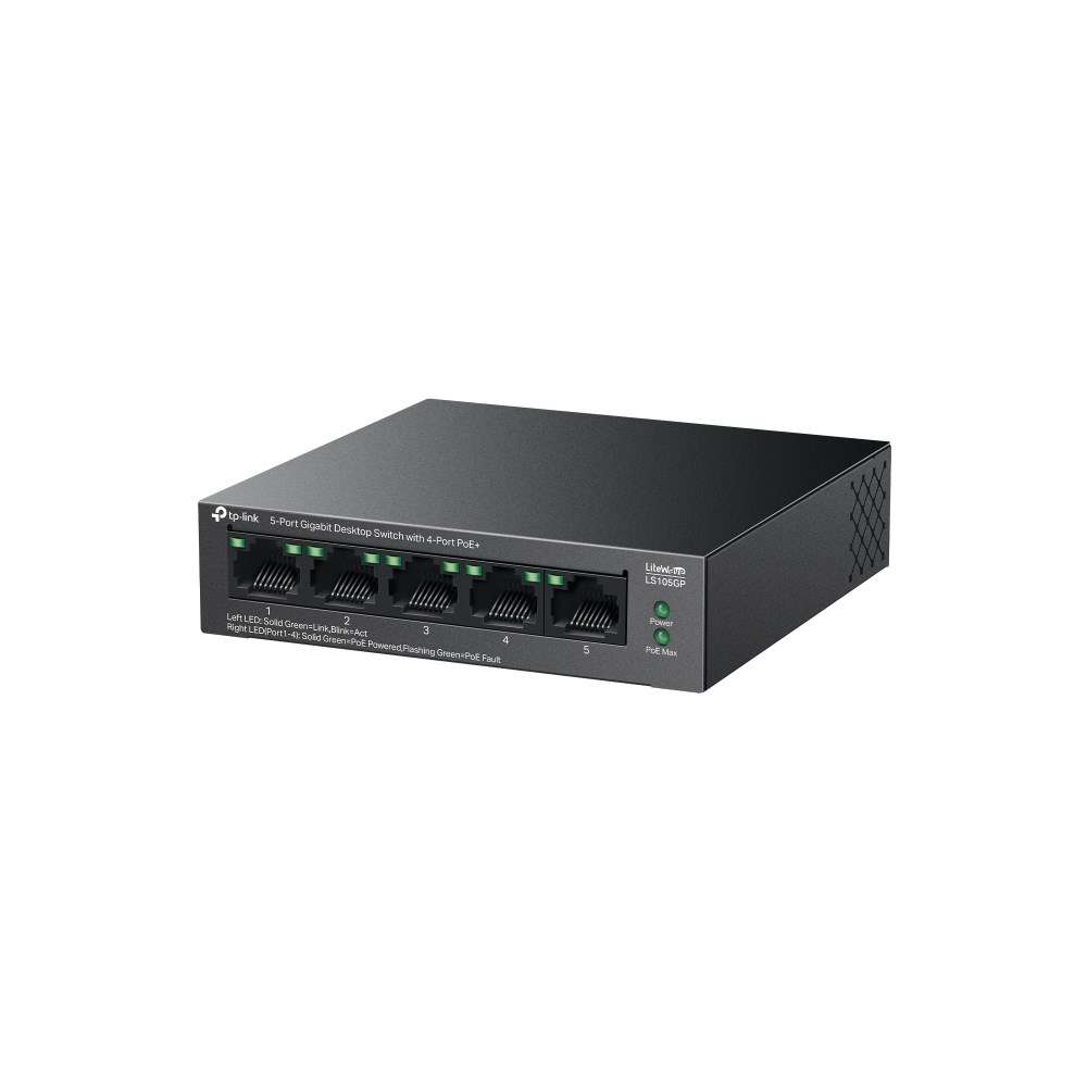 Switch rrjeti TP-Link LS105GP, 5 porta Gigabit, 4 porta PoE+, desktop