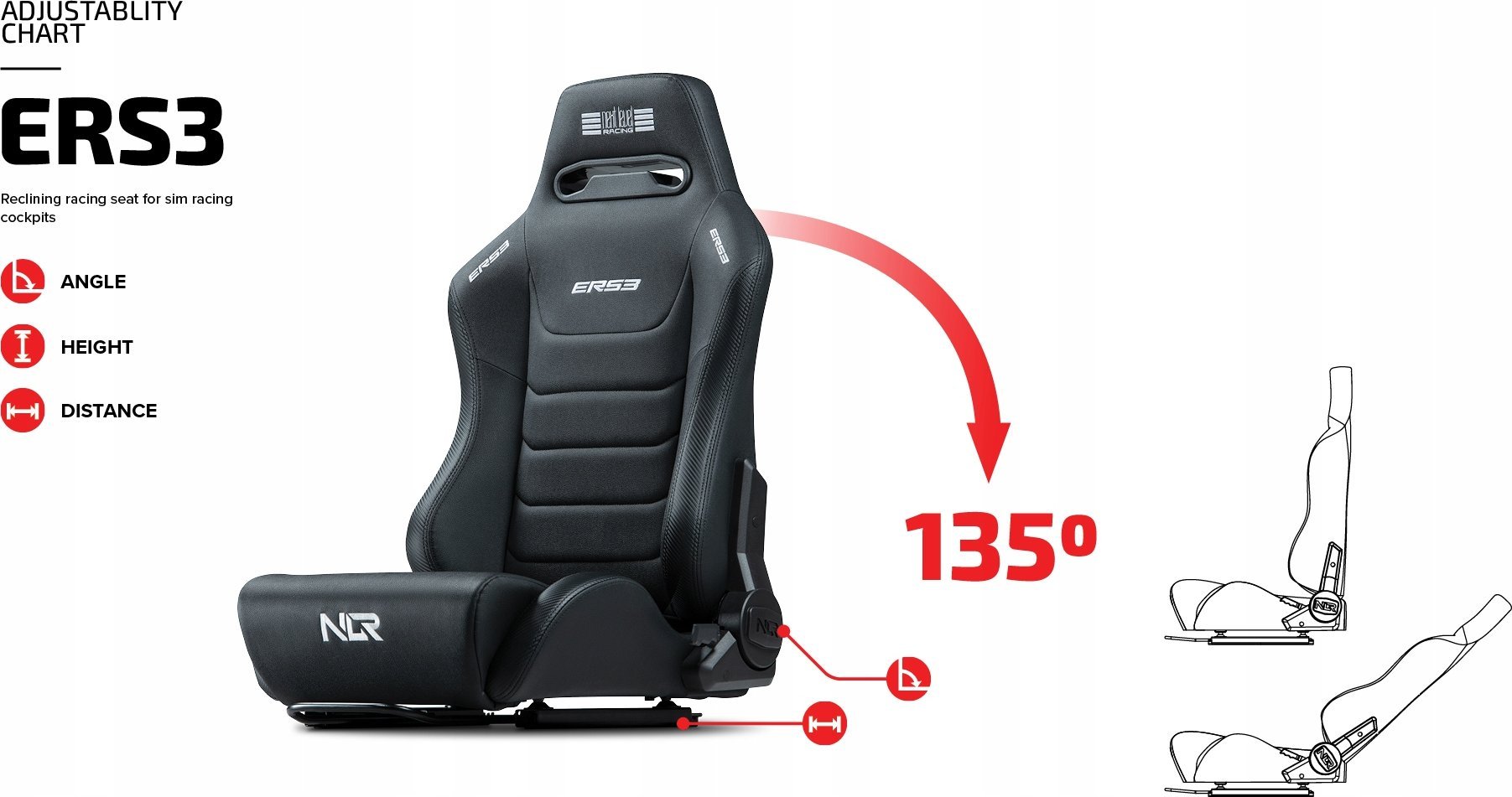 Sedilje simulimi Next Level Racing ERS3 Elite, e rregullueshme, e zezë