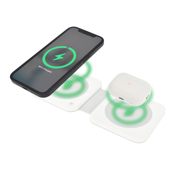 Dviced 2-In-1 Foldable Magnetic Wireless Charger, White