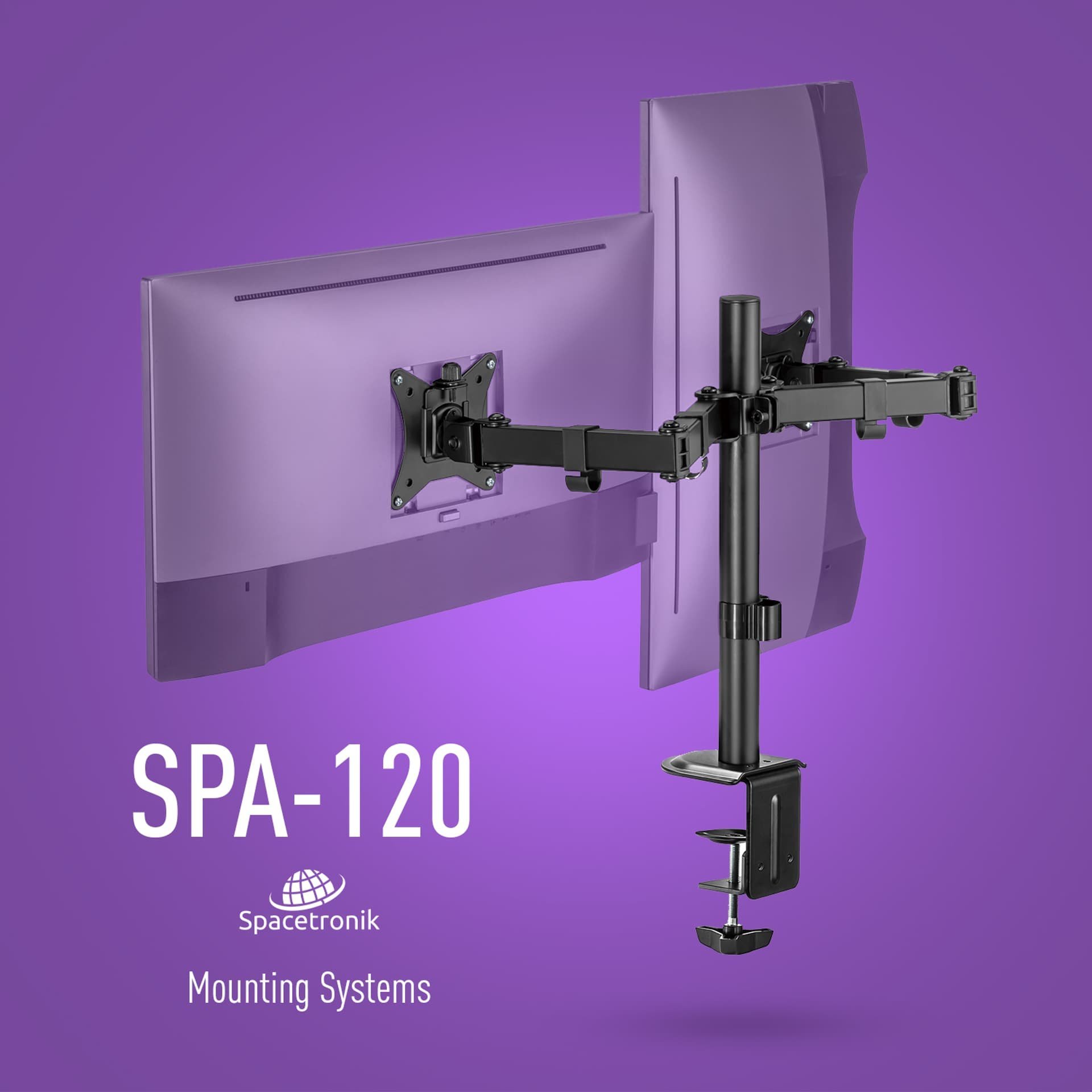 Mbajtëse për dy monitorë Spacetronik SPA-120, 17"-32", sistem gaz spring, e zezë
