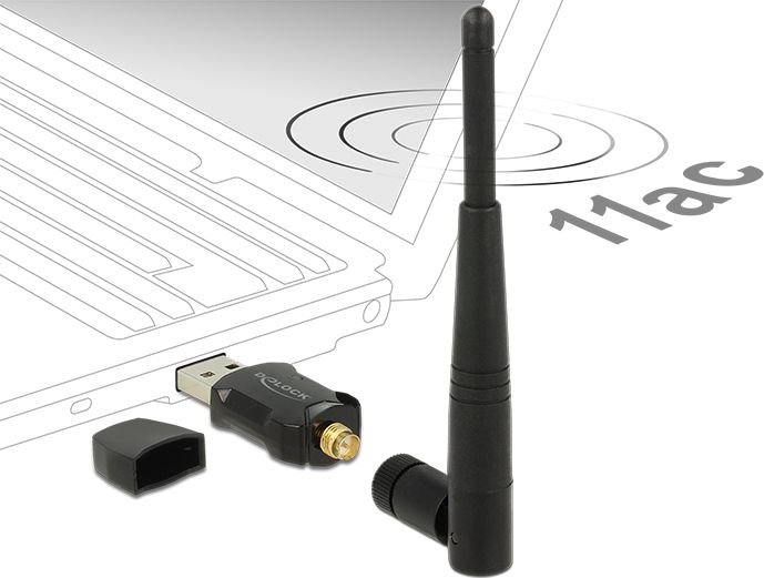 Kartë rrjeti Wi-Fi Delock WL 2.0 12462, USB 2.0, deri 433 Mbps, e zezë