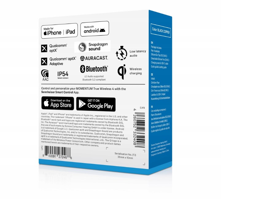 Kufje Sennheiser Momentum MTW4, Bluetooth, 7.5 orë bateri, IP54, të zeza/të bronzta