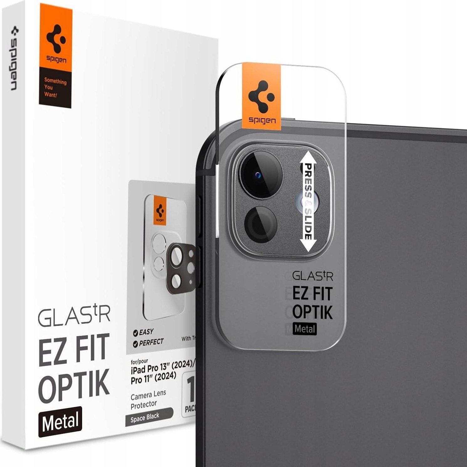 Mbrojtës kamere Spigen Glass TR EZ Fit Optik Metal, për iPad Pro 13" 2024 dhe 11" 2024, Space Black