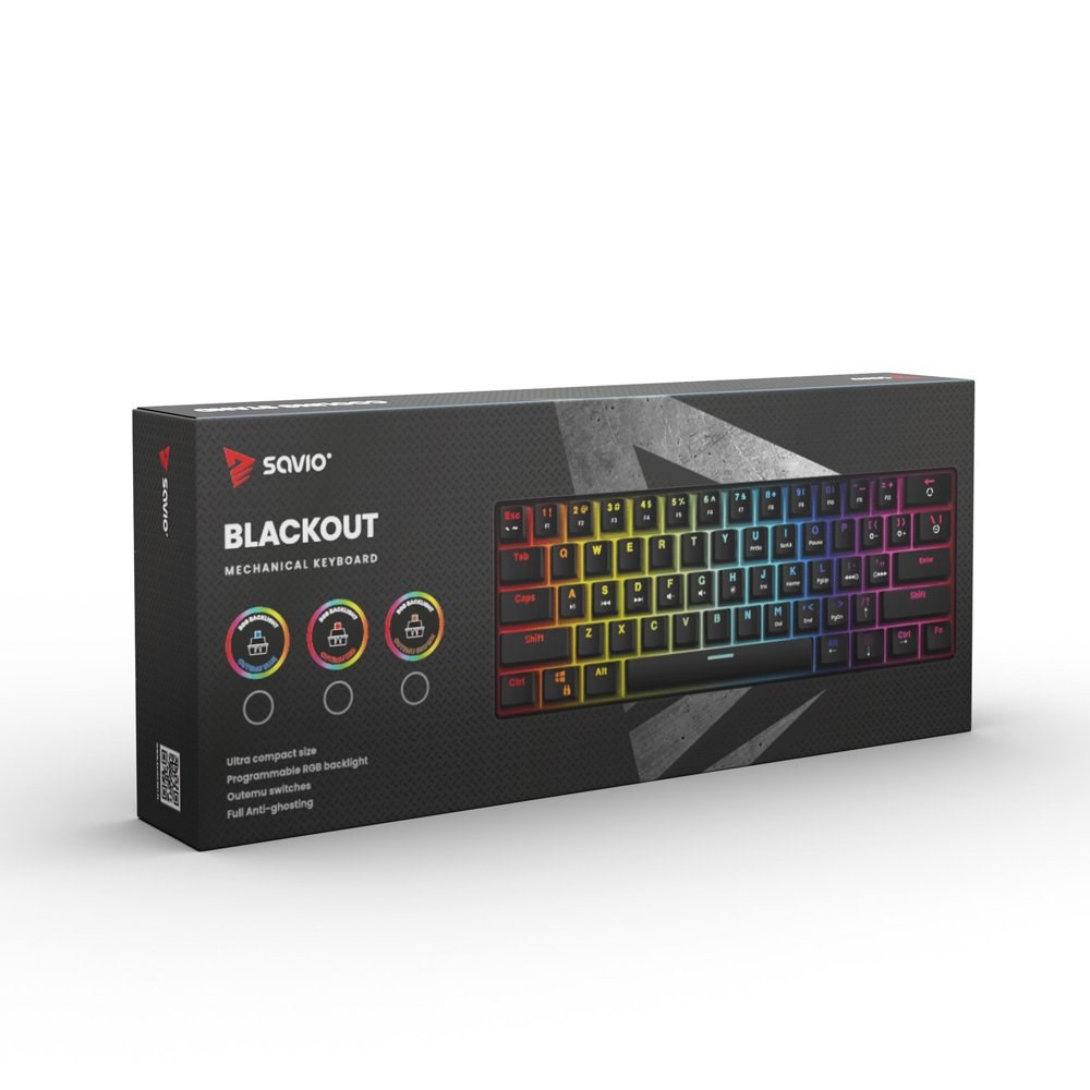Tastierë mekanike Gaming Savio BLACKOUT, USB, Outemu Brown,RGB, e zezë