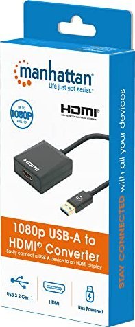Adapter USB në HDMI Manhattan 153690, USB 3.2 Gen 1, Full HD 1080p, i zi