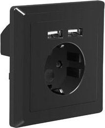 Prizë murale Lanberg, 230V, 1x AC + 2x USB 2.1A, e zezë