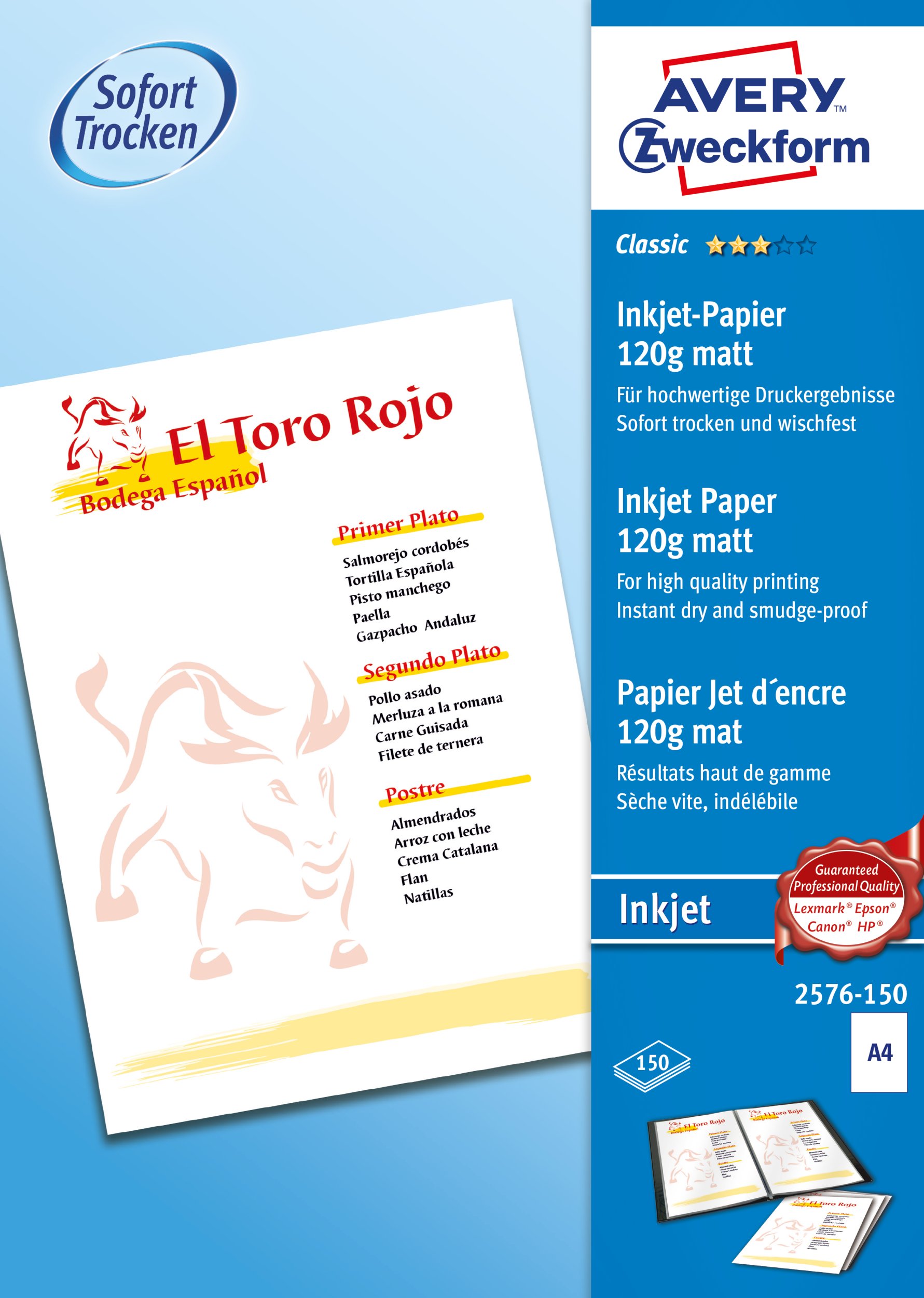 Letër printeri Avery Zweckform Classic Inkjet 2576, A4, 120 g/m², e bardhë mat, 150 fletë