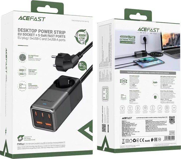 Karikues tavoline ACEFAST GaN, 75W, PD3.0, 3x USB C 2x USB A