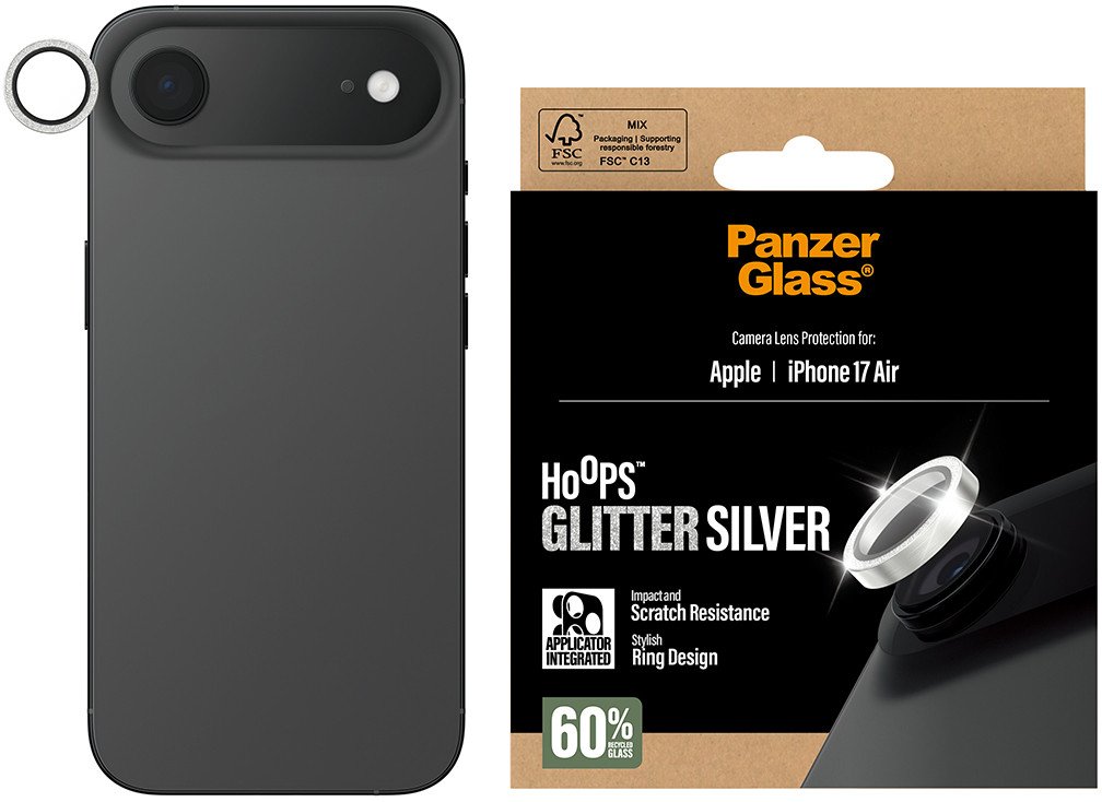 Mbrojtës kamere PanzerGlass Hoops, për iPhone Air, glitter argjendi