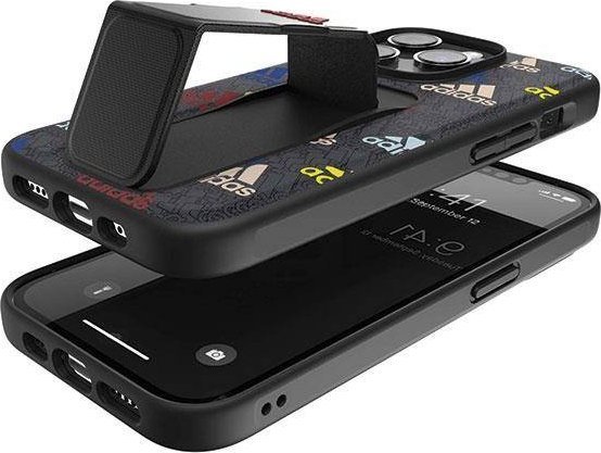 Mbulesë telefoni Adidas SP Grip Case për iPhone 14 Pro, qëndruese, e zezë me ngjyra