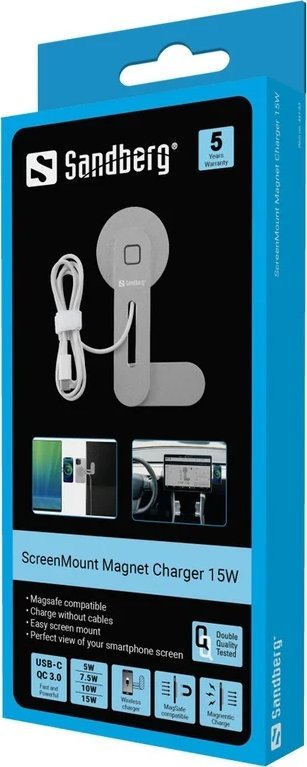 Karikues wireless magnetik Sandberg ScreenMount, 15W, i zi