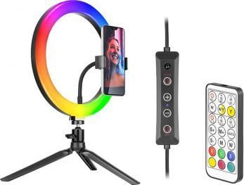 Кружна ламба Tracer RGB Ring 26cm, со статив, со далечински управувач, бела