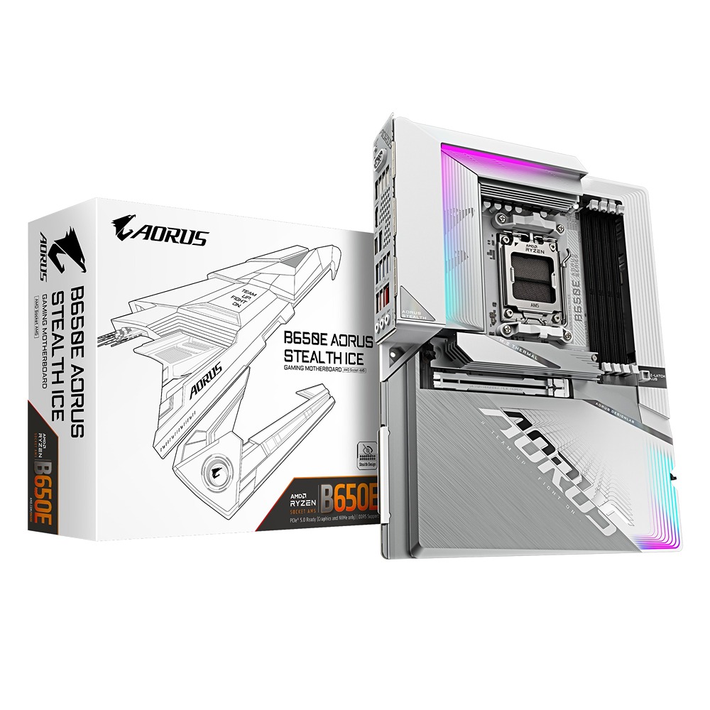Pllakë amë Gigabyte B650E AORUS STEALTH ICE, ATX, AM5, DDR5 8000 MHz, Wi-Fi 7, e bardhë