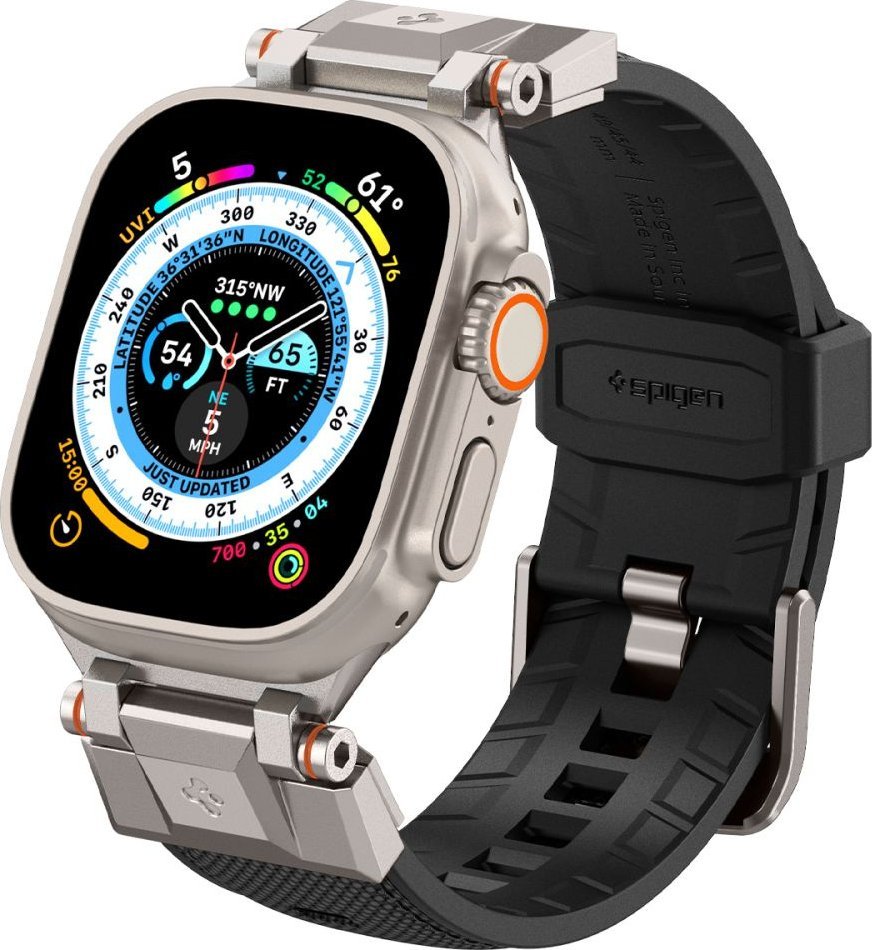 Rrip dore Spigen Durapro Armor për Apple Watch 42 49mm, silikon, i zi