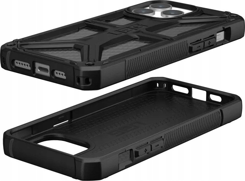 Kësja mbrojtëse UAG Monarch për iPhone 15 Pro Max, 6.7", Carbon Fiber, e zezë