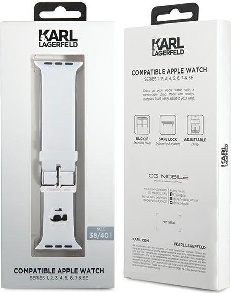 Rrip ore Karl Lagerfeld NFT Choupette, për Apple Watch 38/40/41mm, gomë, i bardhë
