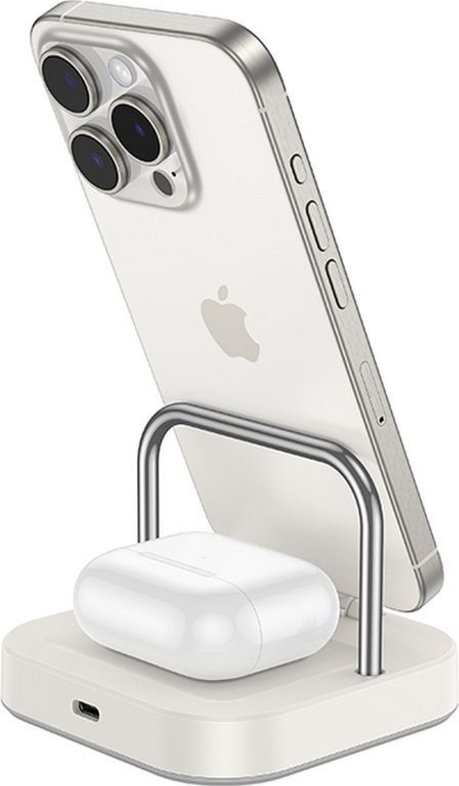 Karikues induktiv Hoco CQ16A 3 në 1, 5W, për Apple Watch dhe smartphone, i bardhë