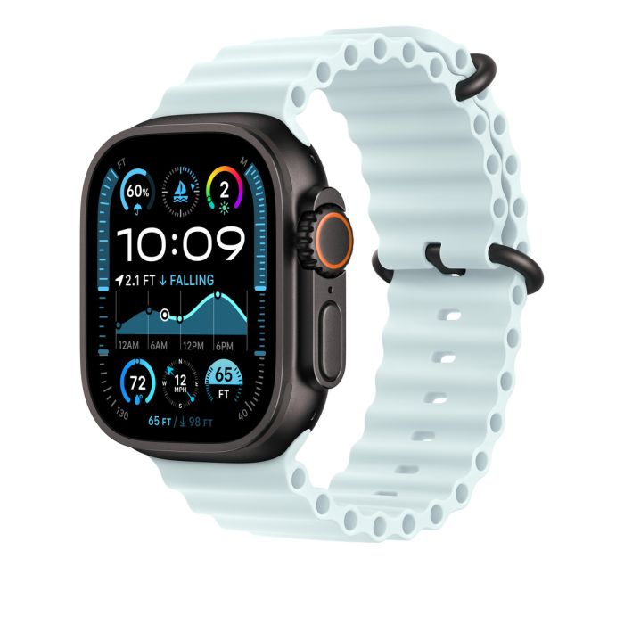 Apple Watch 49mm Band, Ice Blue Ocean Band Extension, Black Titanium Finish