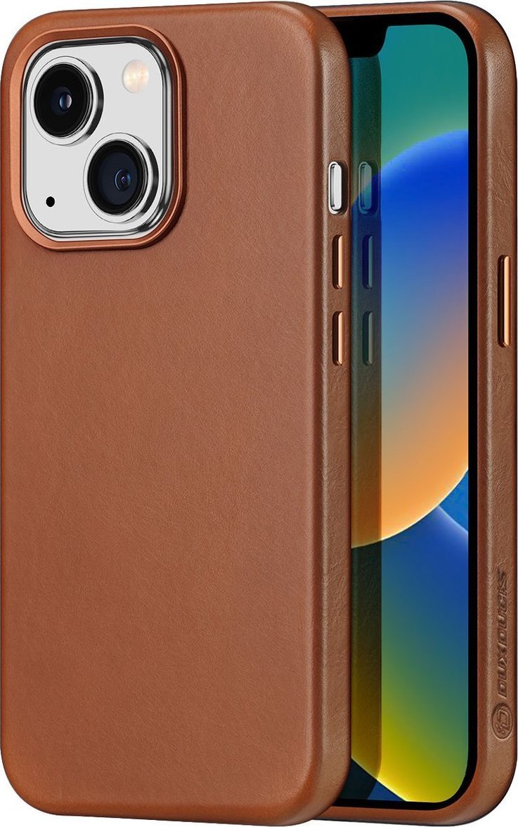 Këllëf telefoni DUXDUCIS Naples MagSafe për iPhone 14 Plus, lëkurë natyrale, ngjyrë kafe