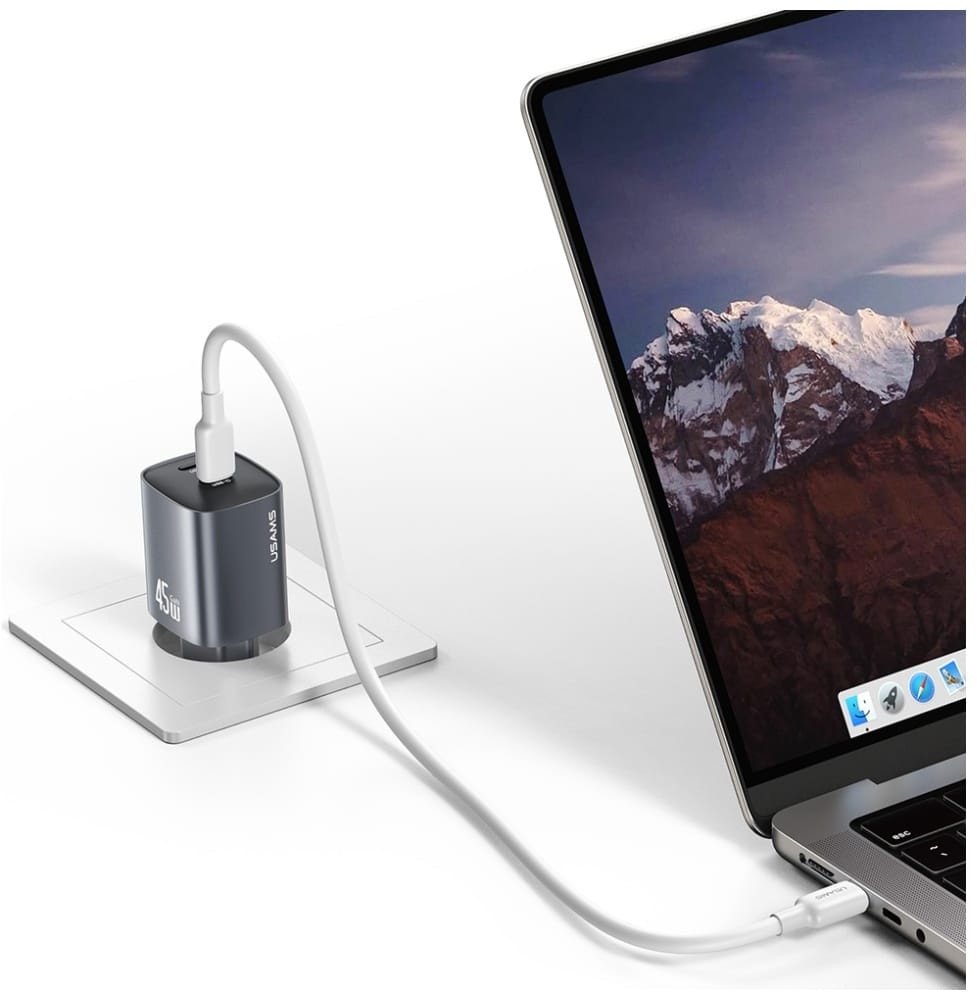 Полнач USB Usams CC305 T66, 45W GaN, 2x USB C, сив