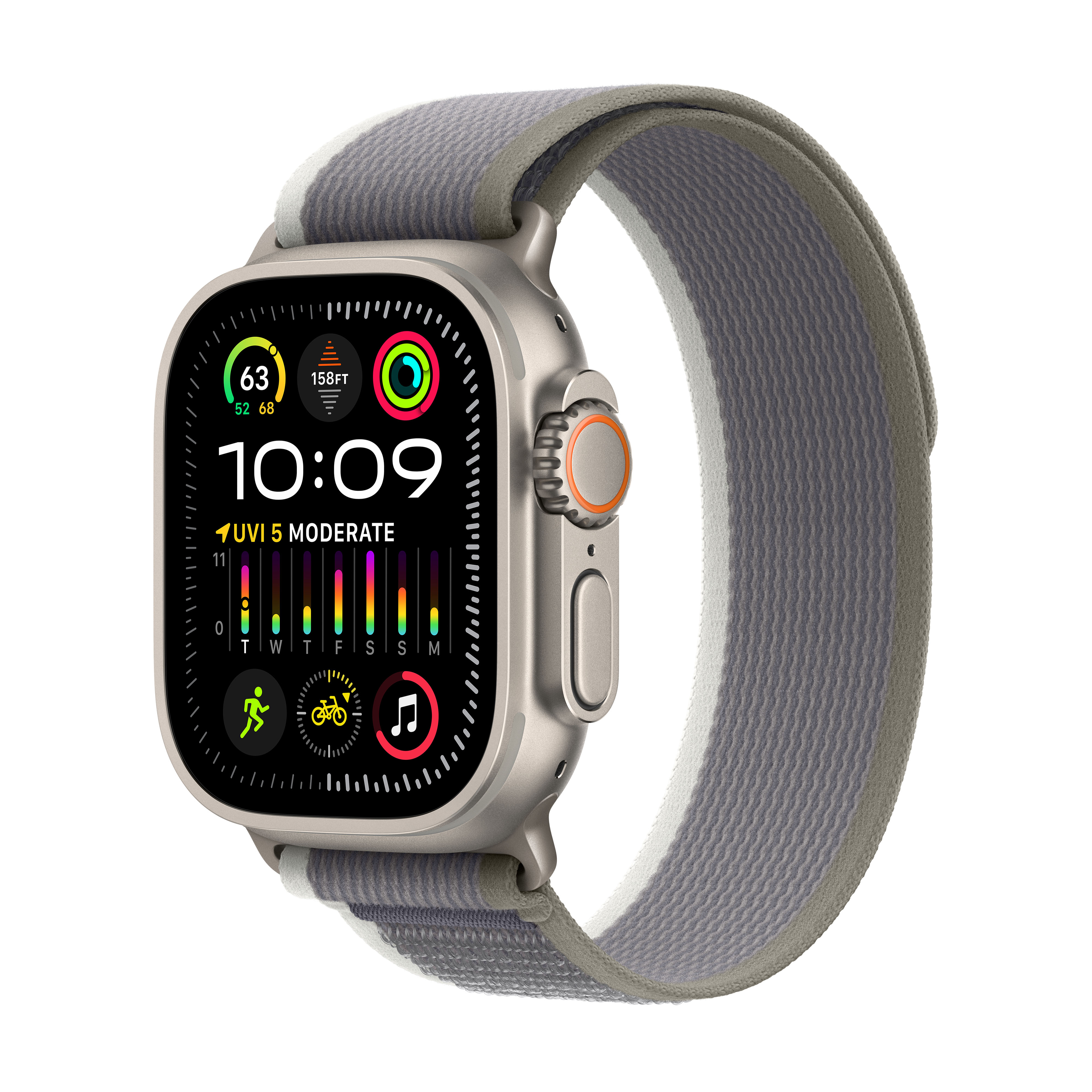 Apple Watch Ultra 2 Cellular, 49mm Titanium Case me Green/Grey Trail Loop, M/L
