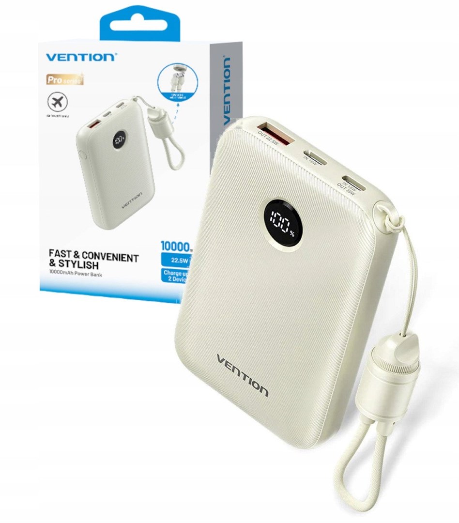 Power bank Vention FKAN0 C, 10000mAh, 22.5W, bezhë