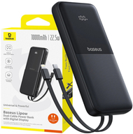 Powerbank Baseus Lipow, 10000mAh, 22.5W, me dy kabllo të integruara, me ekran, i zi