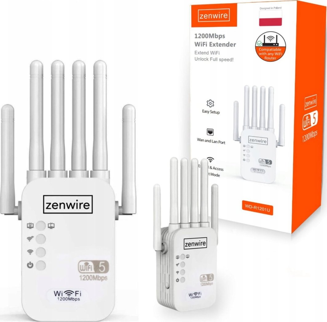 Përforcues WiFi Zenwire WD-R1201U, WiFi 5, 1200Mb/s, i bardhë