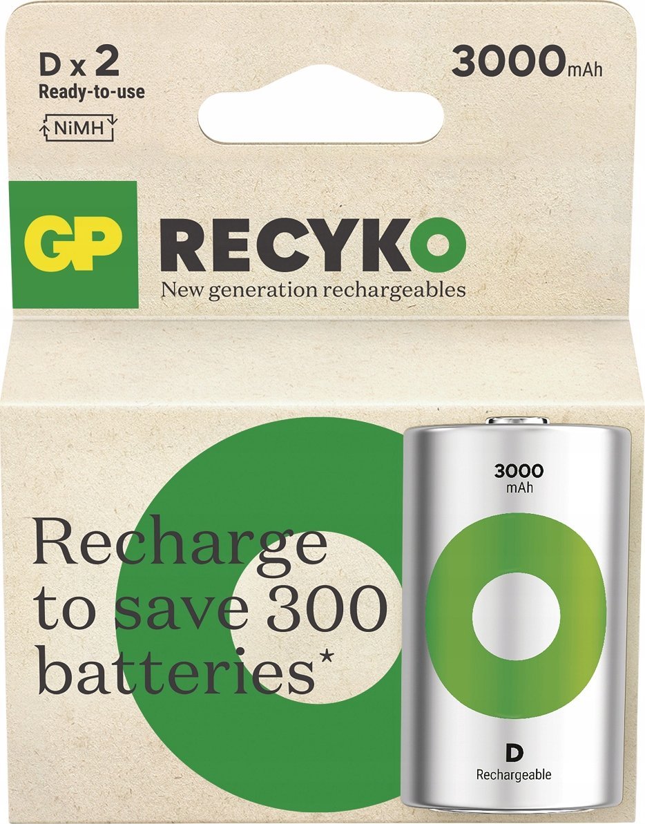 Bateri rikarikueshme GP ReCyko GPRHC30DC002, NiMH D, 3000mAh, paketim 2 copë