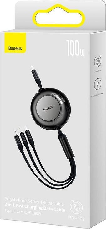 Kabllo karikimi Baseus Bright Mirror 4 CAMJ010201, USB C 3in1, 1.1 m, e zezë