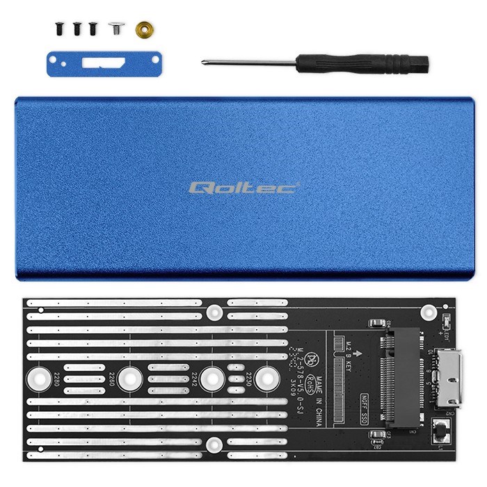 Kuti e jashtme Qoltec për SSD M.2 SATA NGFF, USB 3.0, 2TB, blu