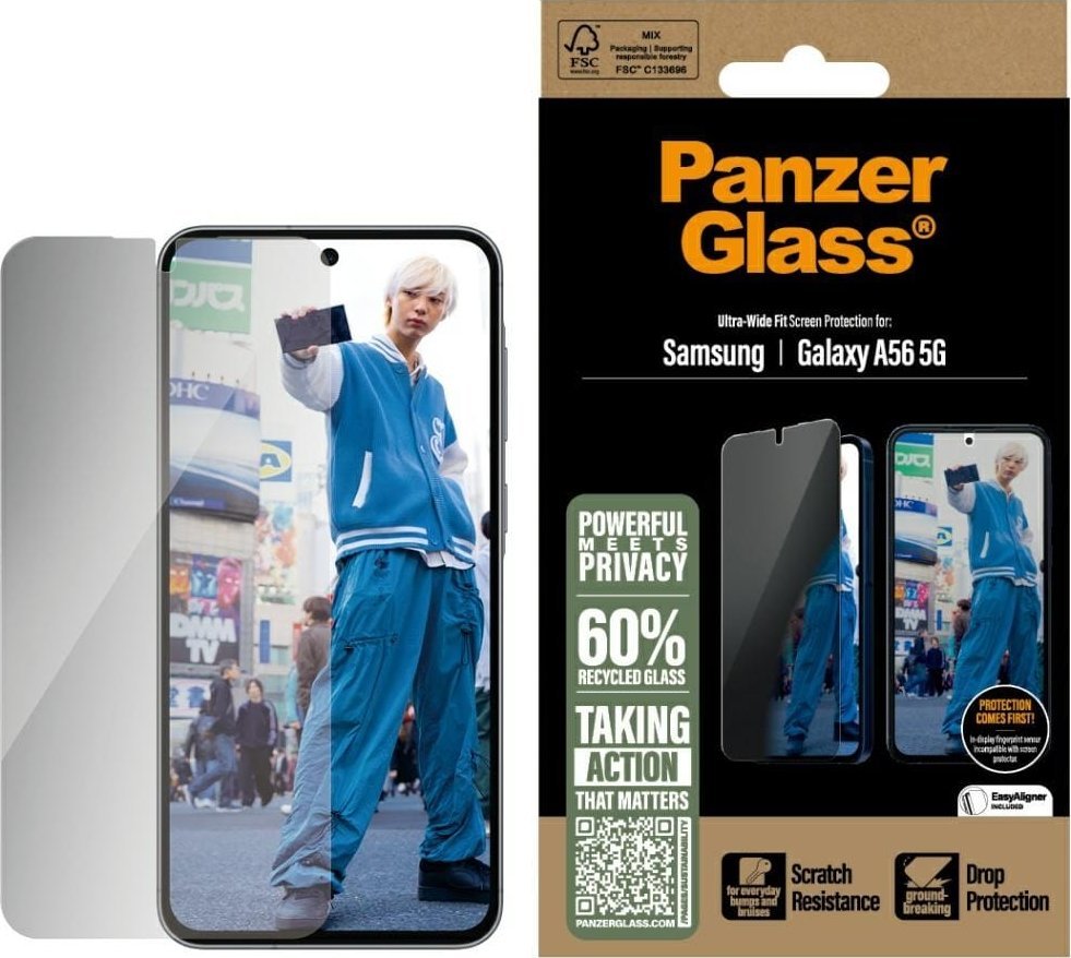 Xham mbrojtës CARE by PanzerGlass, Ultra-Wide Fit Privacy, për Samsung Galaxy A56, i tejdukshëm