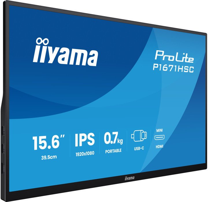 Пренослив монитор Iiyama ProLite P1671HSC B1, 15.6\", Full HD, црн