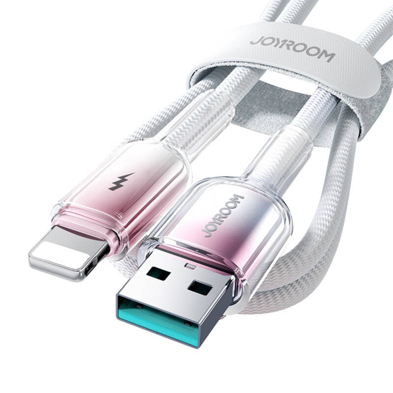 Kabllo karikimi Joyroom S-A42 Crystal-Clear, USB-A në Lightning, 1.2m, 3A, e bardhë rozë