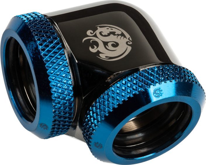 Përshtatës Bitspower 90°, 16mm Dual Multi Link, Black Sparkle Royal Blue