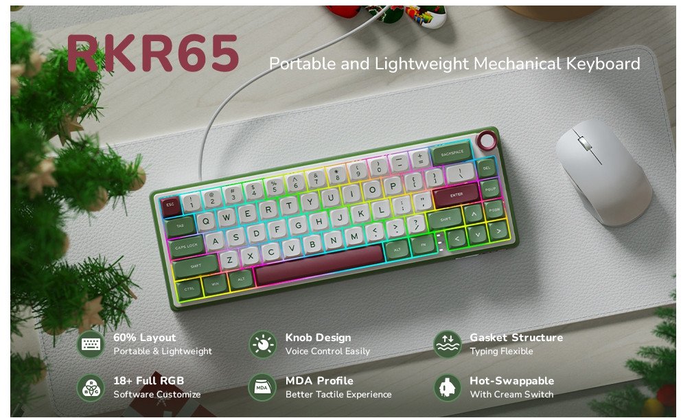 Tastierë mekanike Royal Kludge RK R65, 65%, RGB, me kabllo